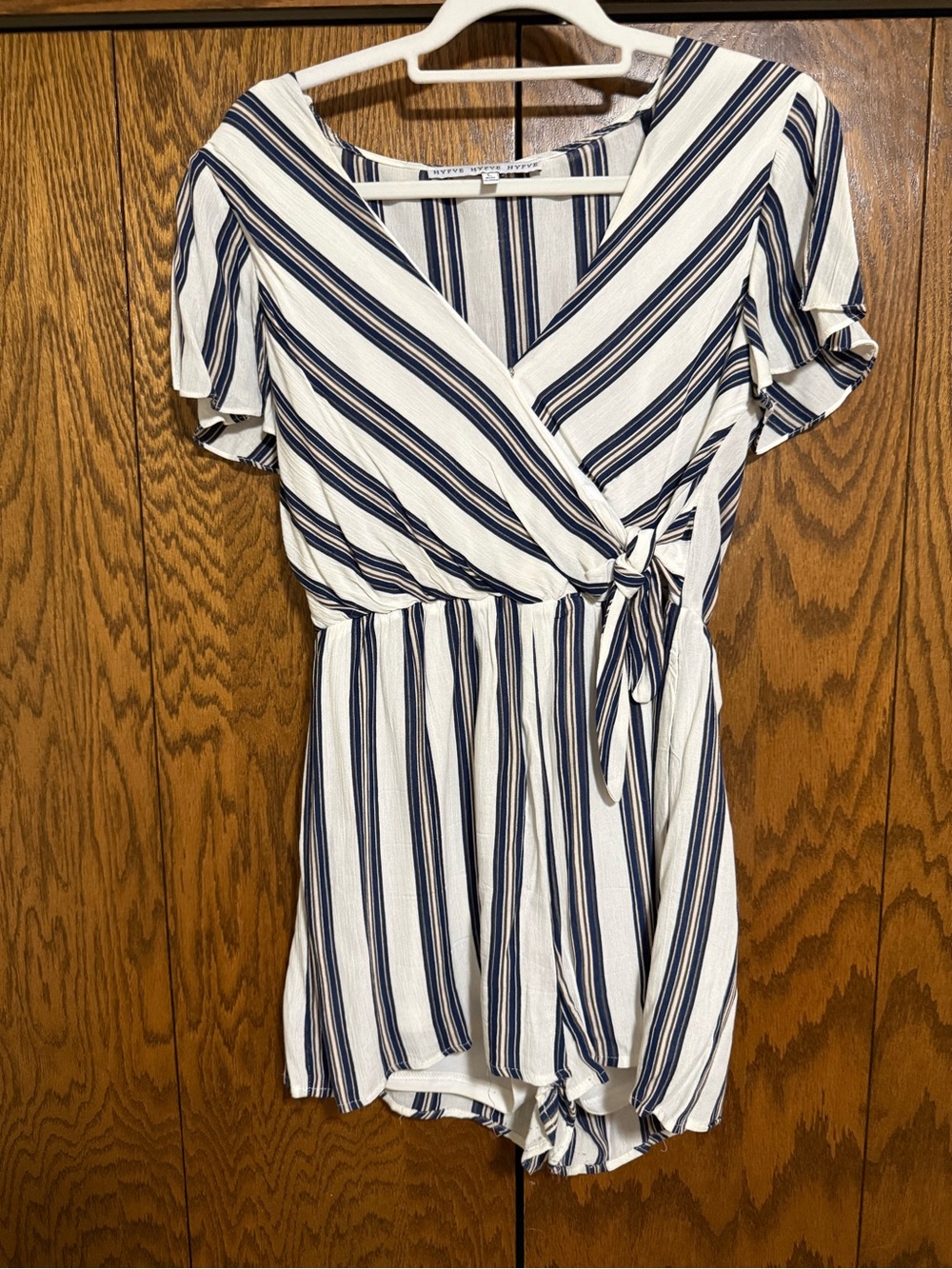 Striped Wrap Romper Dress in Navy and White - Soft Casual